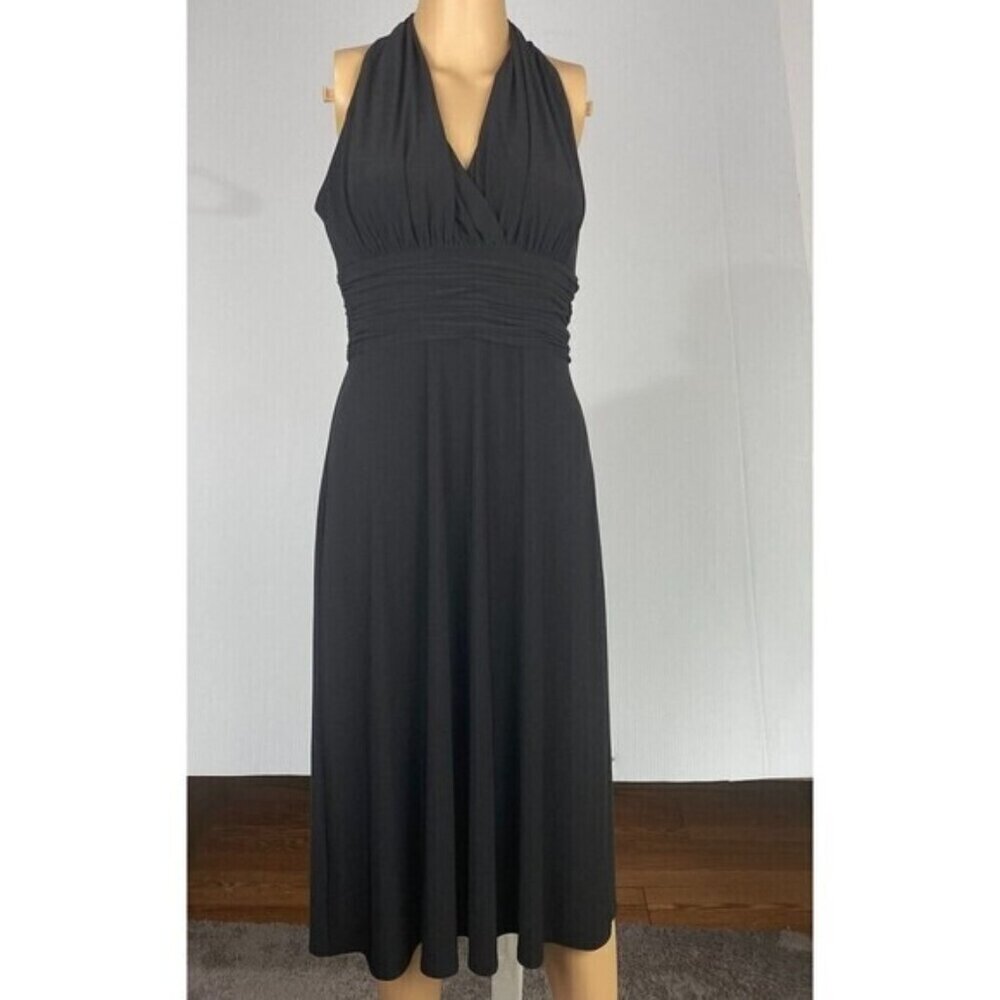 Evan Picone Dress Women's 6 Black Plunge V Neck Bombshell Sexy Ruched  Slimming